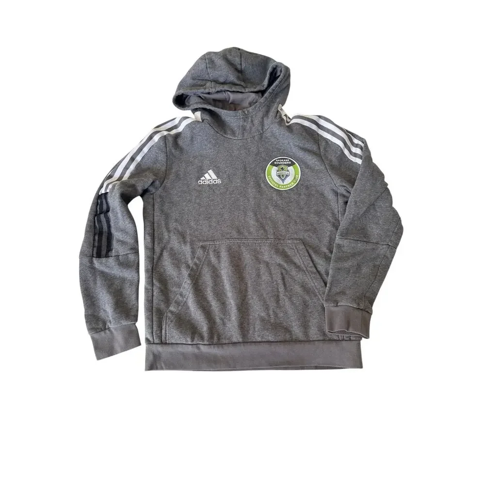 Adidas Youth Large Gray Soccer Training Hoodie with Crest